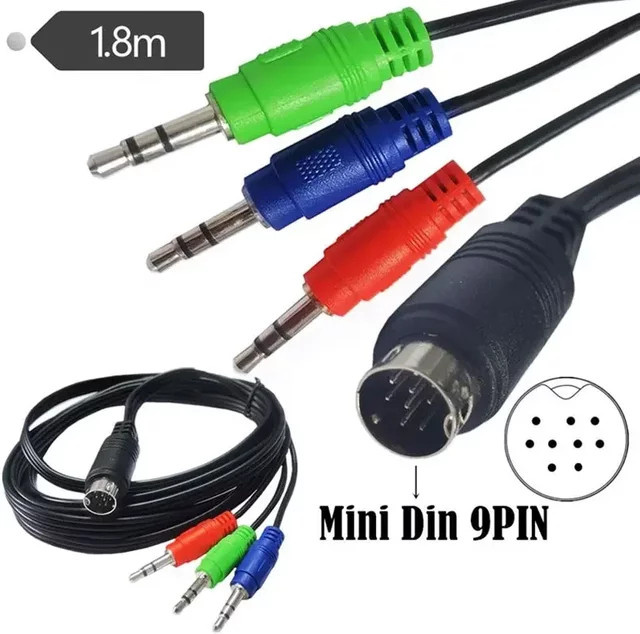 BSN Mini DIN 9Pin auf 3x DC 3,5mm Audiokabel, Rot Grün Blau, Länge: 1,8 m - Bild 1
