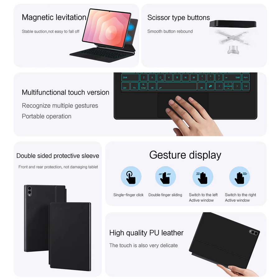 AJIUYU Hintergrundbeleuchtete Magische Tastatur Hülle für Samsung Galaxy Tab S11 Ultra 14,6 Zoll 2025 SM-X930 SM-X936B Smart Cover mit Multi-Touch in Weiß - Bild 2