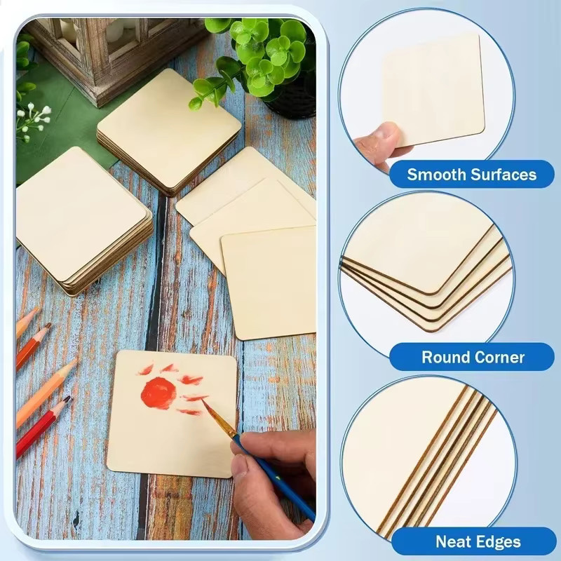 100 Stück quadratische Holzscheiben in Beige, 4–6 cm für Gravur und Schnitzerei - Bild 5