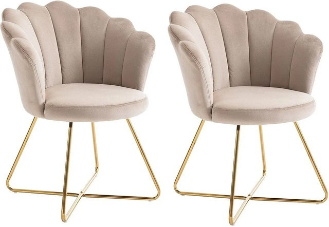 Vente-unique Stuhl Fiori in Beige aus Samt mit goldenem Metallgestell, Höhe: 69 cm - Bild 1