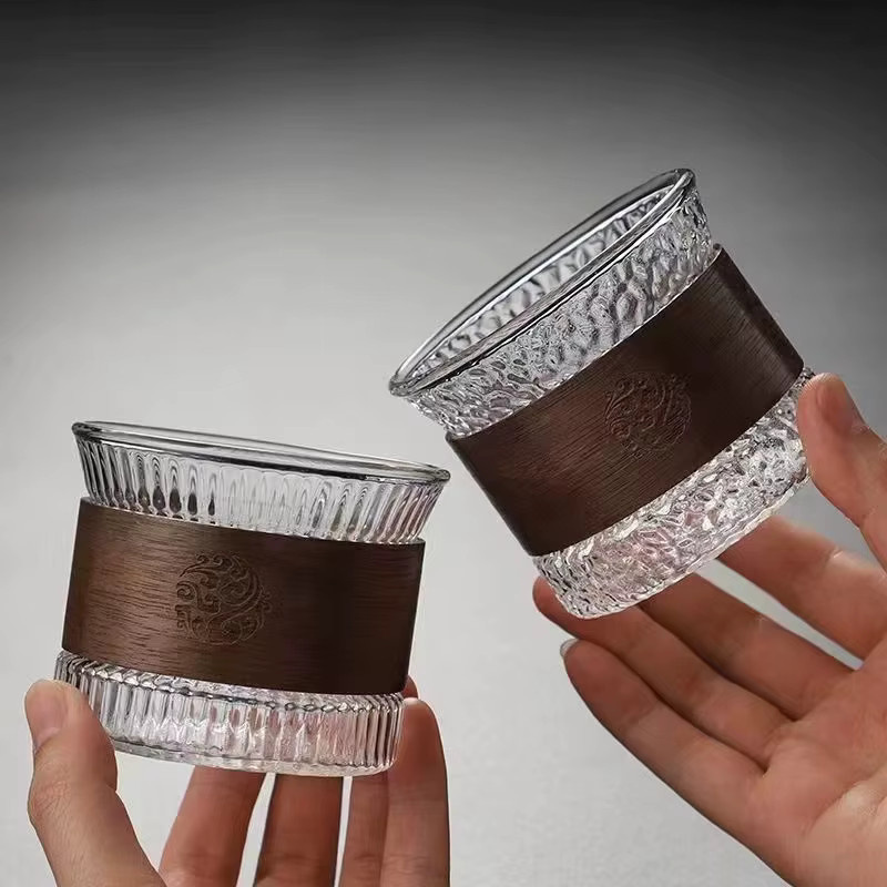YMOLGA Espresso-Tasse aus Borosilikatglas mit Holzhülle, transparent - Bild 4