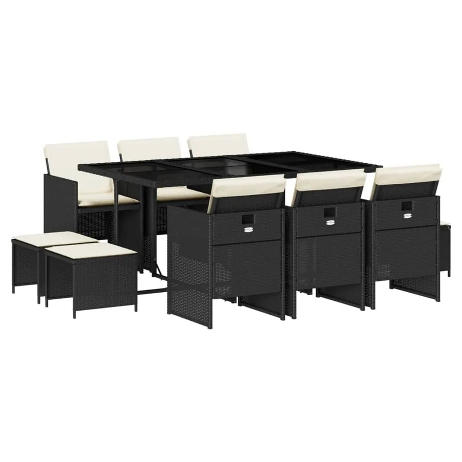 vidaXL 11-teilige Garten-Essgruppe aus Poly Rattan mit Kissen und Hartglas in Schwarz - Bild 2