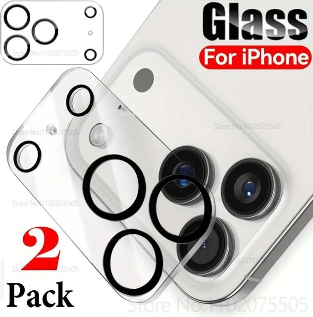 2 Stück transparente HD-Rückfahrkamera-Objektivschutzfolie für Apple iPhone 12 Mini, 13, 14 Pro Max, 15 Plus und 16 Pro Max mit Anti-Shatter-Schutz - Bild 1