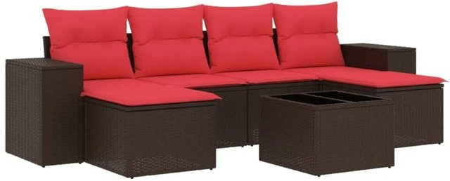 vidaXL 7-teiliges Gartensofa-Set aus Polyrattan mit Kissen in Braun - Bild 1