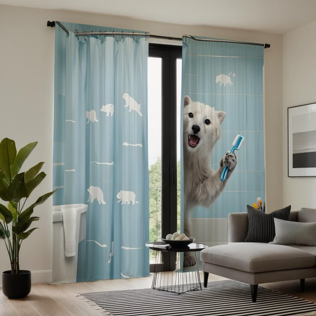 2er-Set dekorative Vorhänge mit Eisbär-Motiv in Blau, digital bedruckt mit Quasten und Bindebändern, B: 132 cm, H: 241 cm - Bild 1