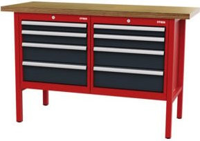 STIER Werkbank mit 8 Schubladen in Rot, B/T/H: 150 x 60 x 96 cm - Bild 1