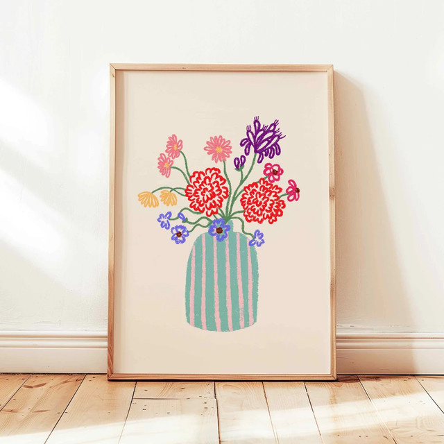 Abstraktes Blumenposter Stillleben mit Blumenvase von SHENCHEN, mehrfarbiges Wandkunst-Dekor aus Papier, ungerahmt - Bild 1