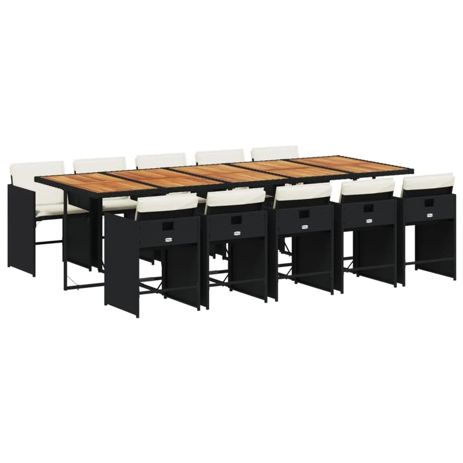 vidaXL 11-tlg Garten-Essgruppe aus Poly-Rattan und Akazienholz mit Kissen in Schwarz und Braun - Bild 2