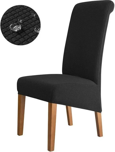 Stuhlhussen für Esszimmerstühle mit hoher Rückenlehne in Schwarz aus elastischem Spandex-Material - Bild 1