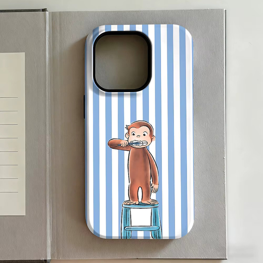 Luxuriöse Doppelschicht Handyhülle mit Curious George Design für iPhone 17 16 15 14 13 12 11 Pro Max Plus X XS XR XS Max 7 8 Air - Bild 2