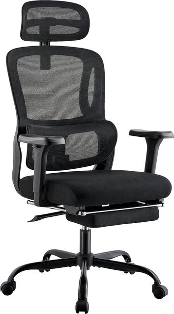 CLP Bürostuhl Mankato ergonomisch in Schwarz mit Fußablage, 3D-Armlehnen, Lordosenstütze und Kopfstütze, belastbar bis 150 kg - Bild 1
