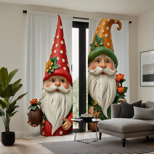 2er-Set dekorative Vorhänge mit Fantasy-Garten-Motiv in Weiß und Braun, B: 132 cm, H: 160 cm - Bild 1