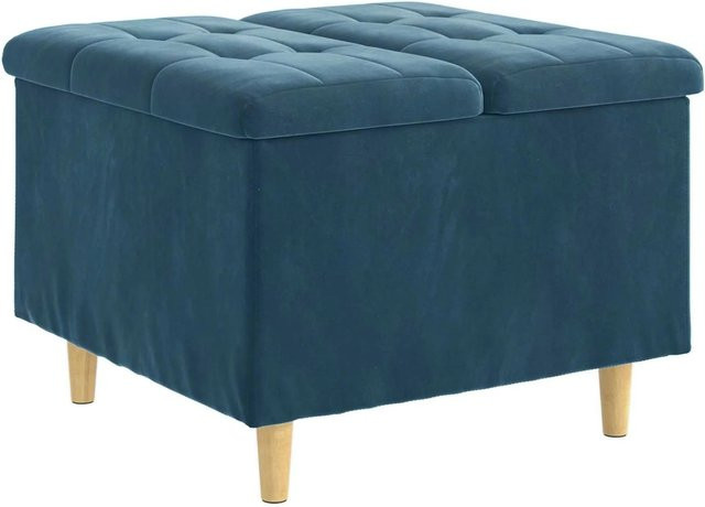 vidaXL Aufbewahrungsottomane aus Samt in Blau mit Kissen, B/T/H: 60 x 60 x 45 cm - Bild 1