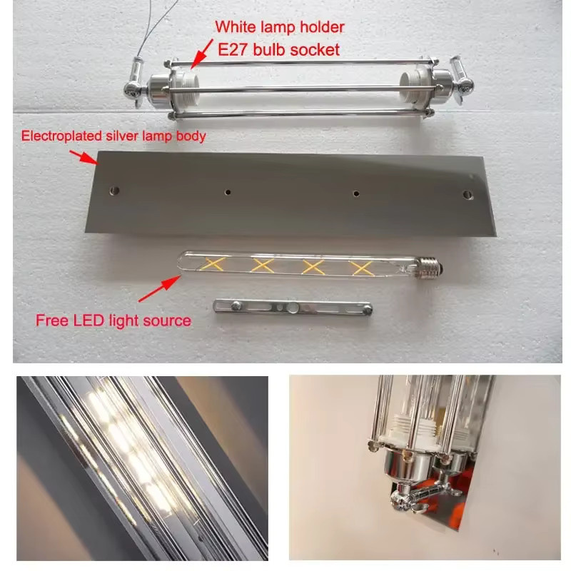 Vecli LED Wandleuchte im industriellen Vintage-Stil aus Metall und Glas, Farbe Silber, 8W - Bild 5
