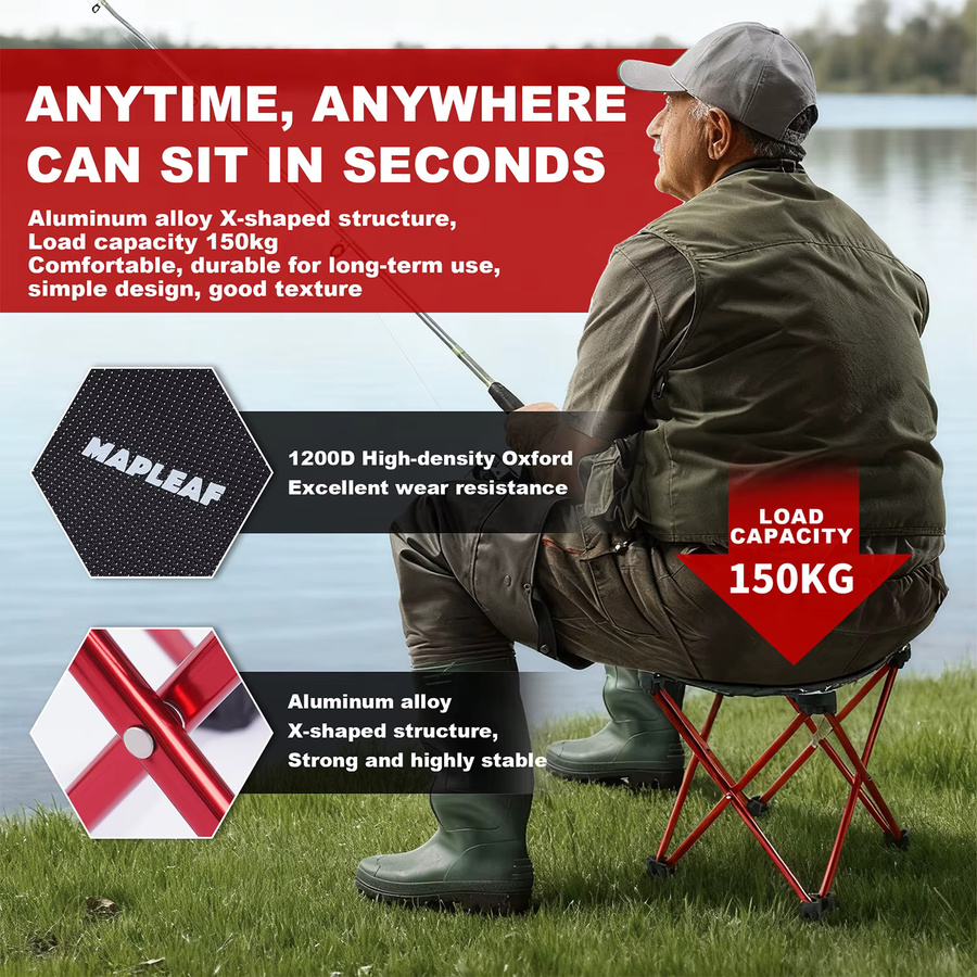 MAPLEAF Campinghocker, ultraleichter tragbarer Klapphocker in Rot für Outdoor, Picknick und Angeln - Bild 2