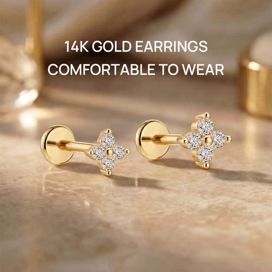 Aide Piercing Ohrstecker, 14K Massivgold, Zirkonia, Damen - Bild 3