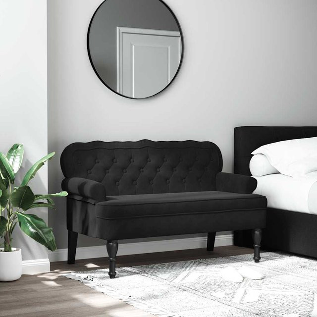 vidaXL Bank mit Rückenlehne aus Samt und Gummibaumholz in Schwarz, B/T/H: 119,5 x 64,5 x 75 cm - Bild 2