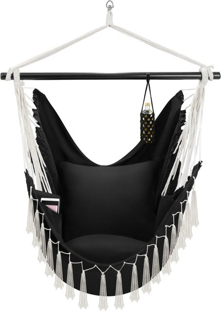 tectake Hängesessel Malika in Schwarz mit extra dicken Sitz- und Rückenkissen, Bücherfach und Flaschenhalterung, B/T/H: 100 x 150 x 150 cm - Bild 2