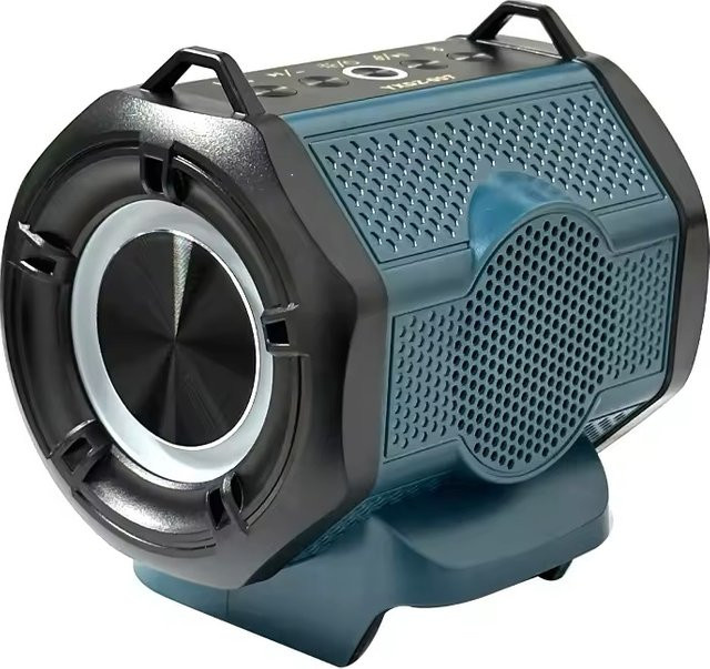 Tragbarer Bluetooth-Lautsprecher von AyeBeau mit Subwoofer, FM-Radio und Musik-Bass sowie integrierter Lampe in Blau - Bild 1