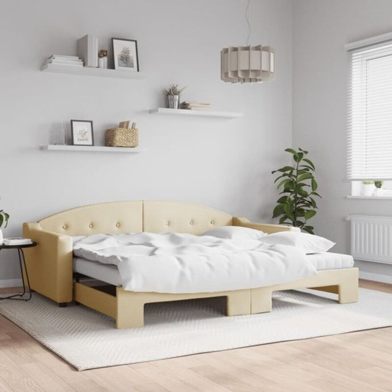 Ausziehbares Funktionsbett mit Matratze von vidaxl in Beige aus Stoff und Metall, B/T/H: 200 x 90 x 0 cm - Bild 1