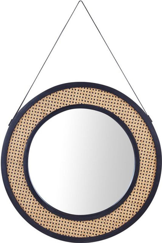 Runder Wandspiegel Cambrai von BELIANI aus Rattan in Natur und Schwarz im Bohemian Stil, Durchmesser: 70 cm, Breite: 104 cm, Höhe: 104 cm - Bild 1