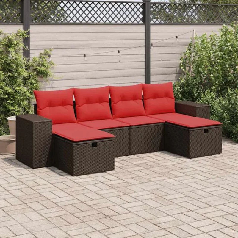6-tlg. Garten-Sofagarnitur aus Polyrattan und Stahl mit Kissen in Braun von vidaxl - Bild 1