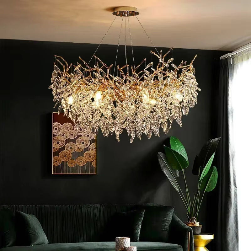 SaloEElaitte Postmoderne Kristall-LED-Pendelleuchte in Gold mit E14 Fassung für dein Esszimmer - Bild 4