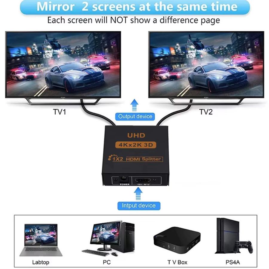 LccKaa HDMI Splitter 1 in 2 Out UHD 4K 3D Audio Video Splitter in Schwarz für HDTV, DVD, Laptop, PC und Spielkonsolen - Bild 5