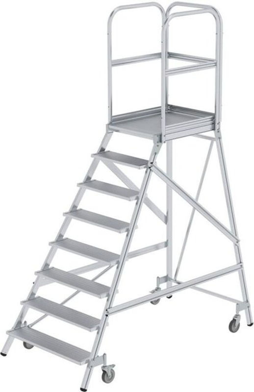 MUNK Günzburger Steigtechnik Aluminium Podestleiter Silber mit 8 Stufen und Plattform B: 60 cm, T: 80 cm, Arbeitshöhe: 3,9 m - Bild 2
