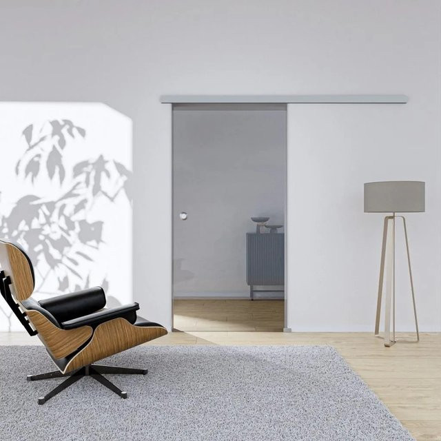 Hansaglas Glasschiebetür Klarglas in Silber mit SoftClose und Muschelgriff, B/H: 90,0 x 205,0 cm - Bild 1