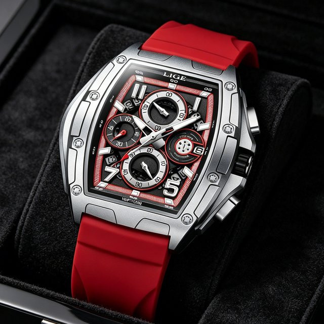 LIGE Chronograph, Quarz, Schwarz, Silikon, Herren - Bild 1