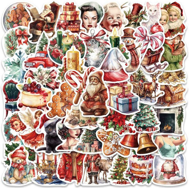 Charile Vintage Weihnachten Cartoon Aufkleber, multicolor, 10-teiliges Set - Bild 1