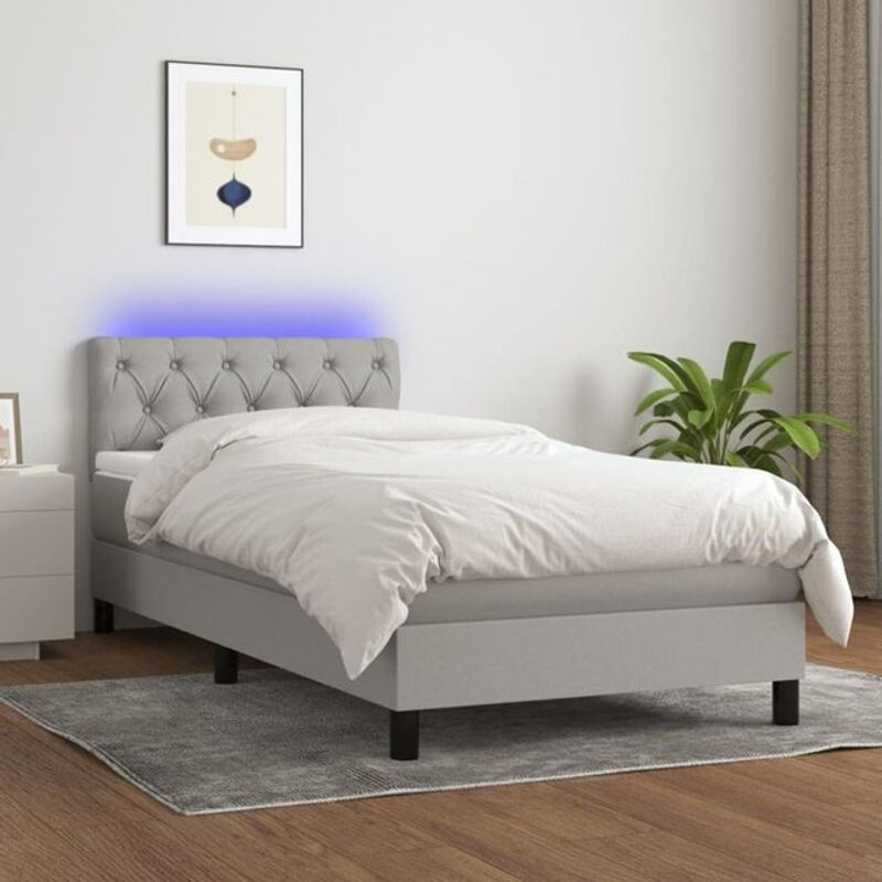 Vidaxl Boxspringbett mit Matratze aus Stoff in Grau und Weiß, B/B: 80 x 200 cm - Bild 1