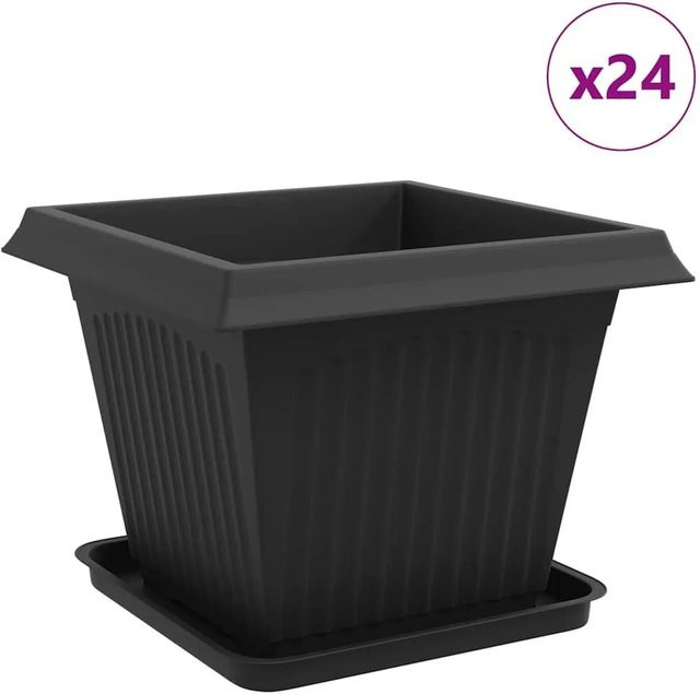 vidaXL Blumentöpfe aus Kunststoff, 24 Stück, Schwarz, quadratisch, B/T/H: 43 x 43 x 33,5 cm - Bild 1