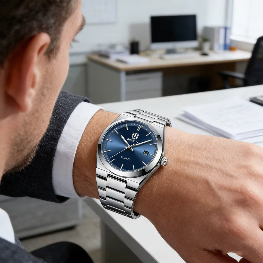 QINGXIYA Armbanduhr Quarz, Edelstahl, Blau, Herren - Bild 5