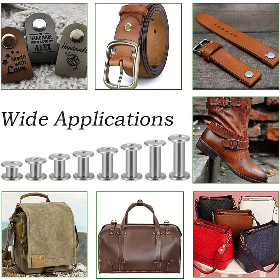 GOSUNDA Chicago-Schrauben Set aus 304 Edelstahl in Silber, 200 Stück Leder-Mischset mit 8 Größen für dein DIY Lederhandwerk - Bild 5