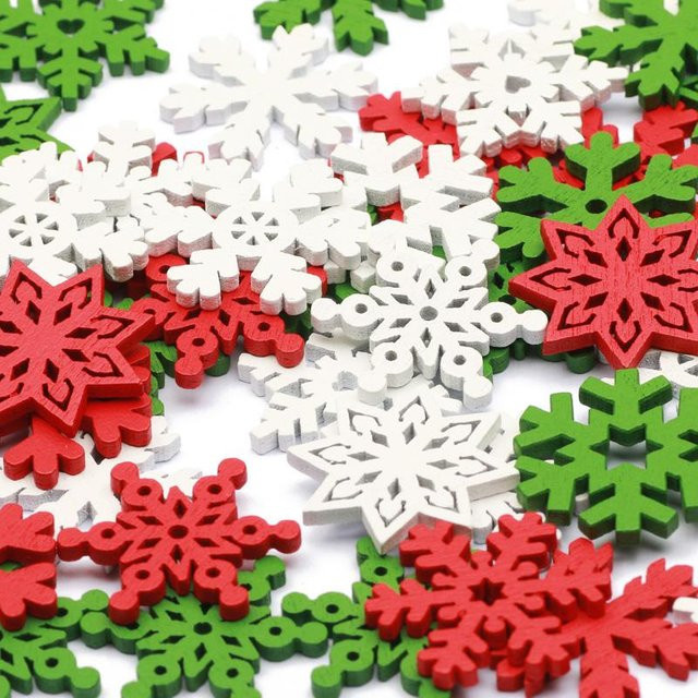 50 Stück Weiße Holzscheiben in Schneeflocken-Optik für Weihnachtsdeko und DIY-Bastelarbeiten, Durchmesser: 35 mm - Bild 1