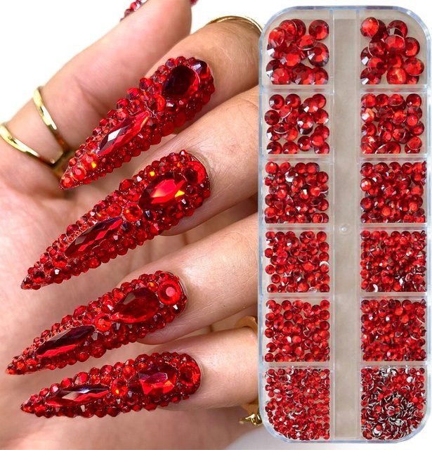 MingLee Nagel-Edelsteine, rote Strasssteine, Glas, glänzend - Bild 1