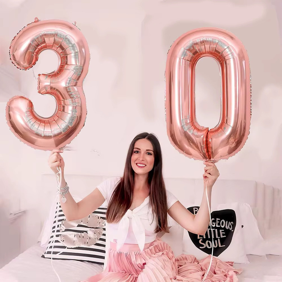 EsenTroye Mylar Zahlenballon Nummer 30 in Roségold für Geburtstags- und Jubiläumsdekorationen, 81,28 cm - Bild 4