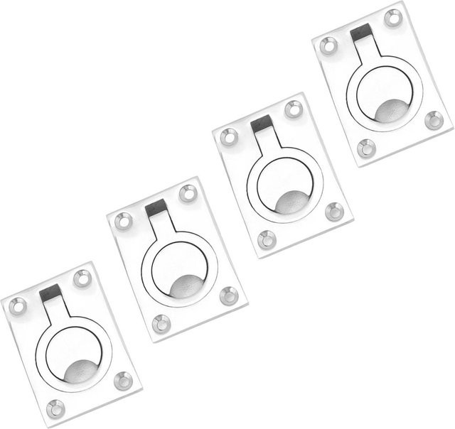 4er-Set Fishine Einlass-Ringgriffe aus Edelstahl in Silber, quadratisch, B: 63 mm, H: 44 mm - Bild 1