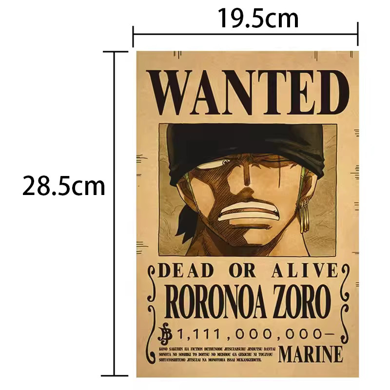 Bandai One Piece Strohhut-Piraten Wanted-Poster Vintage Anime Wandposter aus Papier, Beige, B: 28,5 cm, H: 19,0 cm - Bild 2