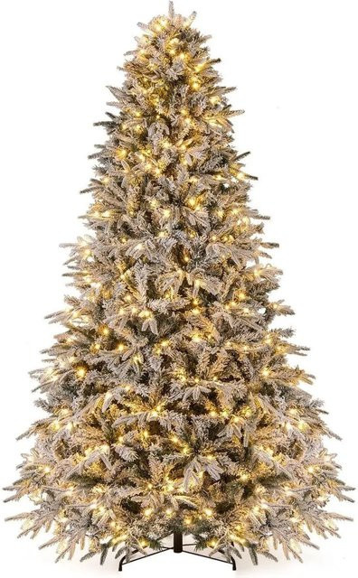 Costway Künstlicher Weihnachtsbaum mit Beleuchtung und Schnee in Grün und Weiß, Höhe: 240 cm - Bild 1