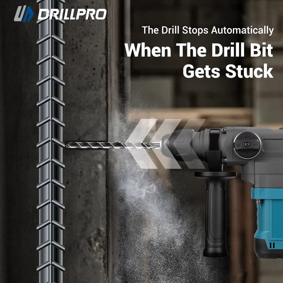 Drillpro Multifunktionaler Bürstenloser Akku-Bohrhammer 26mm in Blau für Makita LXT Akkus - Bild 4