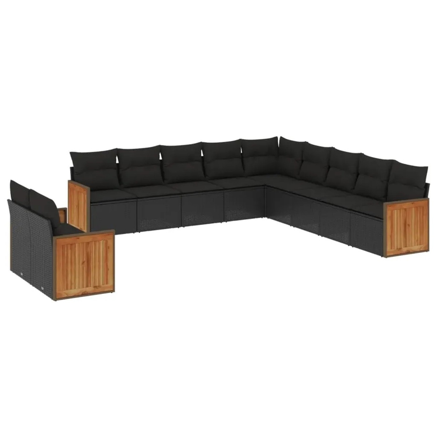 vidaXL 11-tlg. Garten-Sofagarnitur in U-Form aus Polyrattan mit Kissen in Schwarz - Bild 2
