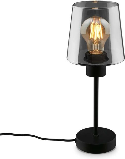 Brilo Tischleuchte Fumi Retro mit Rauchglas und Kabelschalter, Farbe: Schwarz/Transparent, H x B x T: 35,5 x 14,0 x 14,0 cm - Bild 1