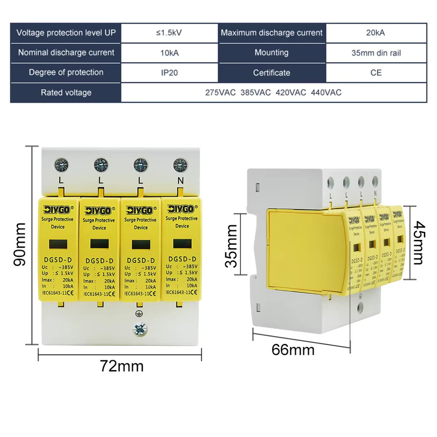 DIY GO AC SPD 4P Haus Blitz Überspannungsschutz 3P+N 385V für Solar PV und Niederspannungs-Ableitergerät - Bild 3