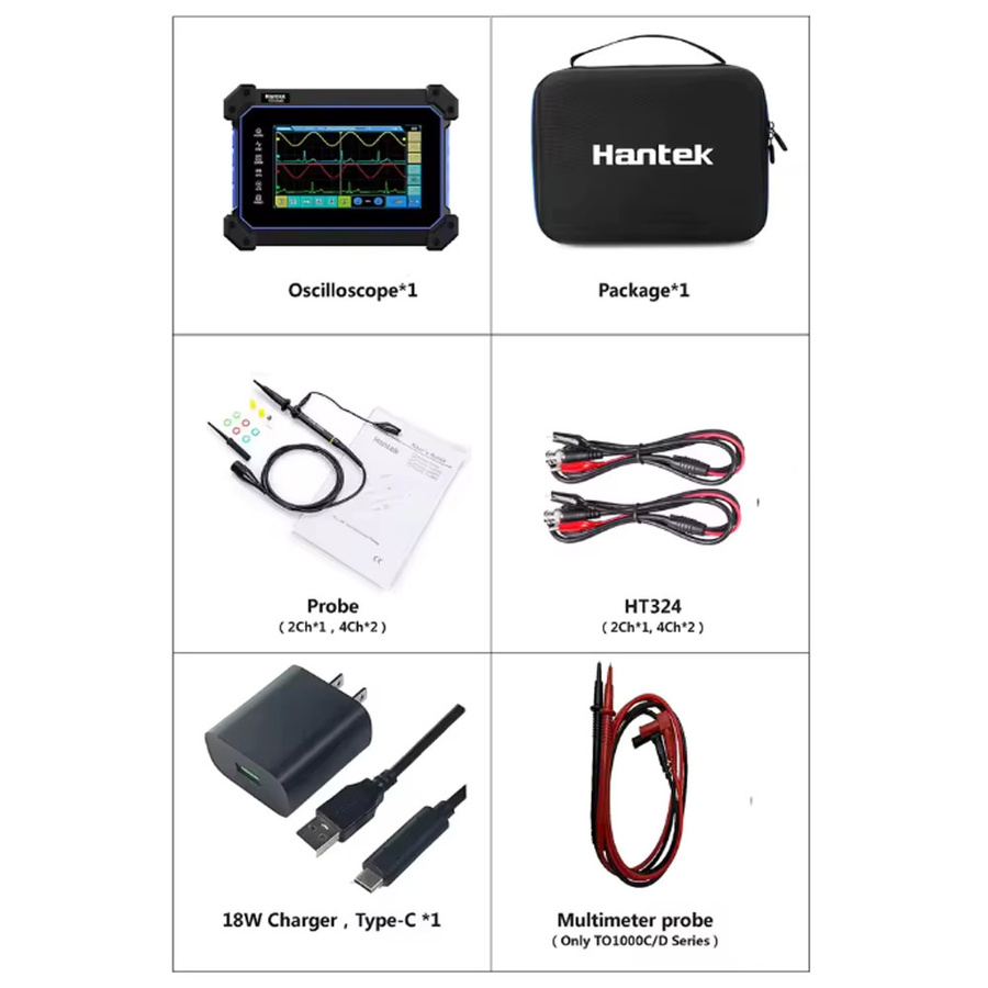 Hantek TO1254D Digitales Oszilloskop der TO1000 Serie mit Touchscreen, 4-Kanal Tragbares USB-Oszilloskop, Signalquelle und Multimeter-Tester in Schwarz - Bild 5