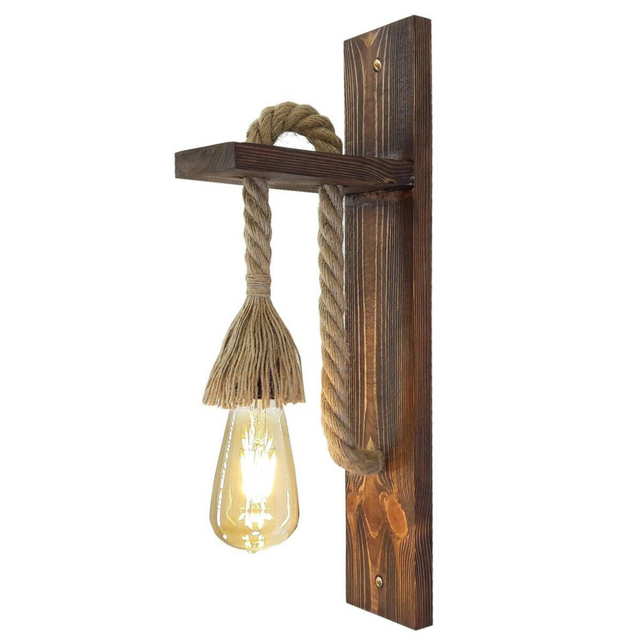 Opviq Wandleuchte aus Kiefernholz in Nussbaum, rustikales Design, E27, B/H/T: 45 x 17 x 9 cm - Bild 3