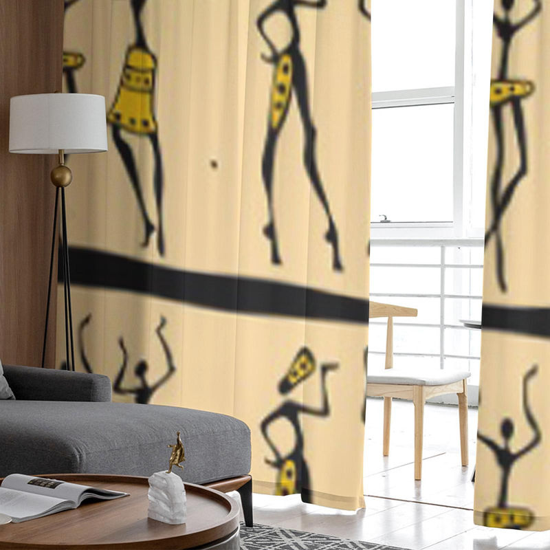 Super Six Transparente Chiffon-Fenstervorhänge mit Afrikanischem Tänzer-Motiv in Beige, B: 135 cm, H: 114 cm - Bild 2