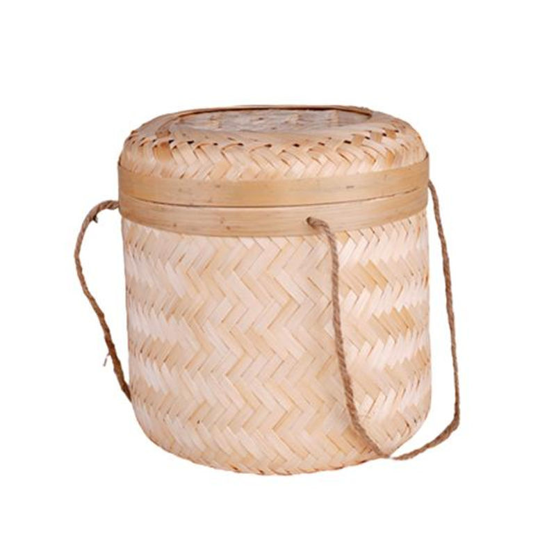 Handgefertigter Aufbewahrungskorb aus Stroh und Rattan mit Deckel, quadratischer Organizer für Snacks oder Teeblätter, B/T/H: 20 x 20 x 4 cm - Bild 3